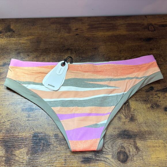 Prana Womens Swim Bottom Large Orange Green Waves Brief Sun Protection New - Picture 7 of 7